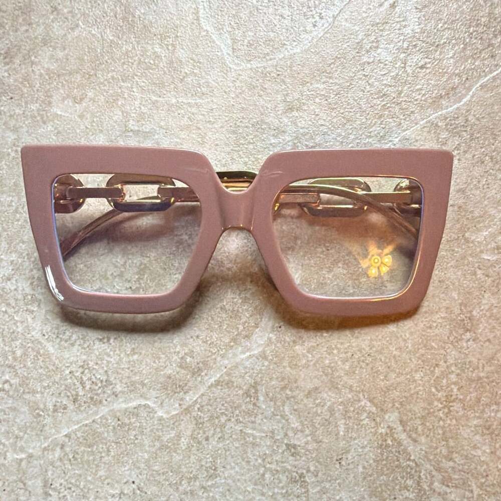 Unbranded Fashion Oversized Square Pink Glasses With Gold Chain Links